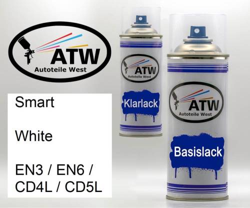 Smart, White, EN3 / EN6 / CD4L / CD5L: 400ml Sprühdose + 400ml Klarlack - Set, von ATW Autoteile West.